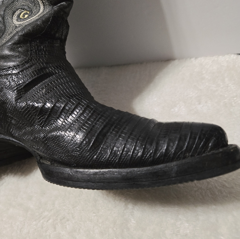 El General 1901 Lizard Print Point Toe Western Cowboy Black Boots GUC Size: 10 - Picture 10 of 15